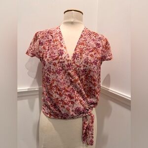 Banana Republic Pink and Red Floral wrap Blouse